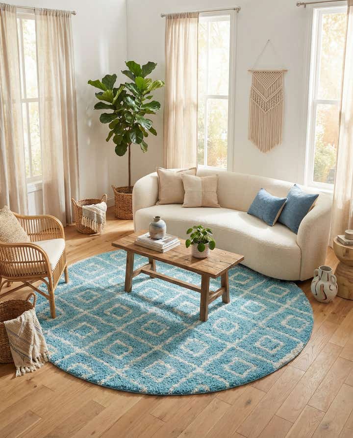 7' 10 x 7' 10 Lattice Shag Round Rug