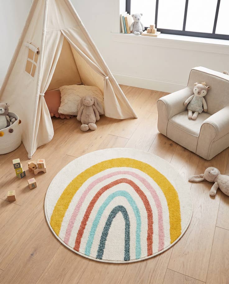 Detail image of 3' 3 x 3' 3 Rainbow Whimsy Kids Round Rug