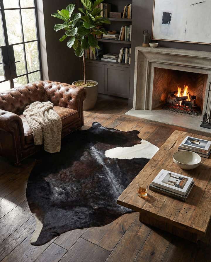 4' 10 x 5' 6 Cowhide Leather Square Rug