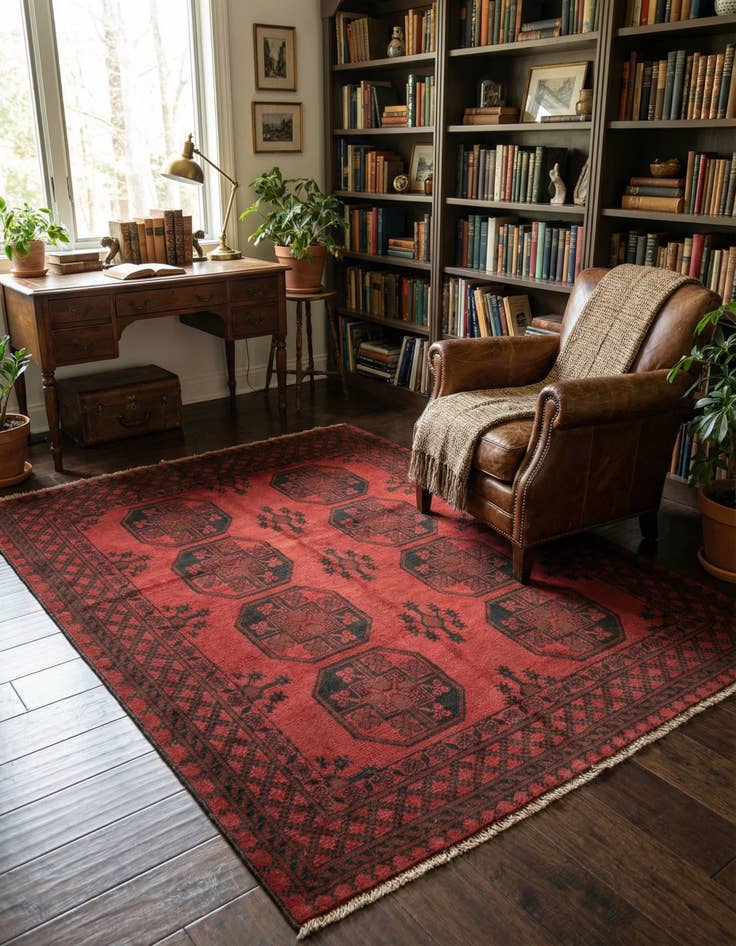 Detail image of 5' x 6' 2 Hand Knotted Afghan Akhche Wool Rug