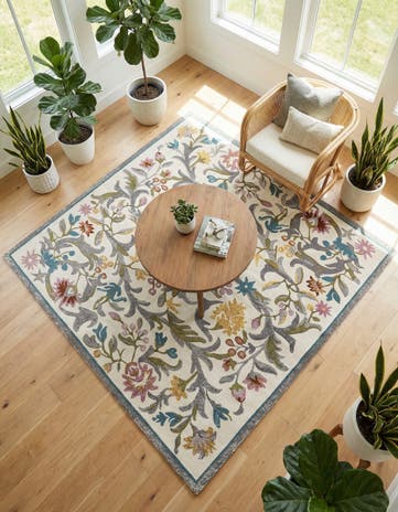 Ivory Blossom Square Rug