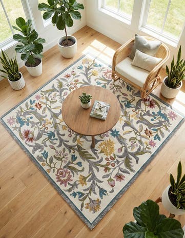 Ivory Blossom Square Rug