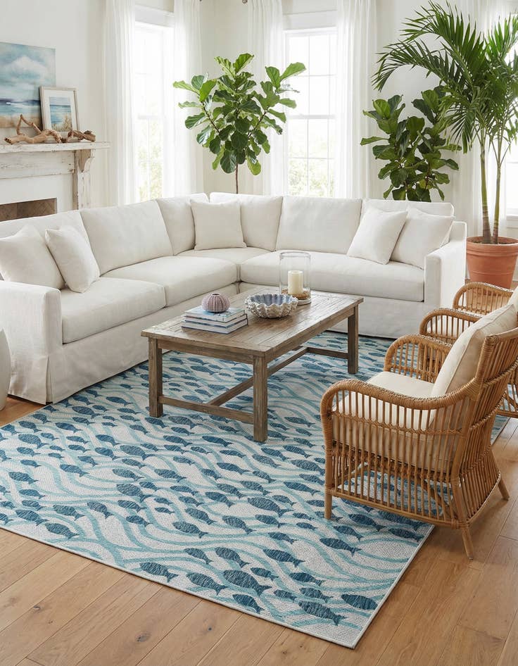 Detail image of 10' x 14' Washable Coastal Indoor / Outdoor Rug