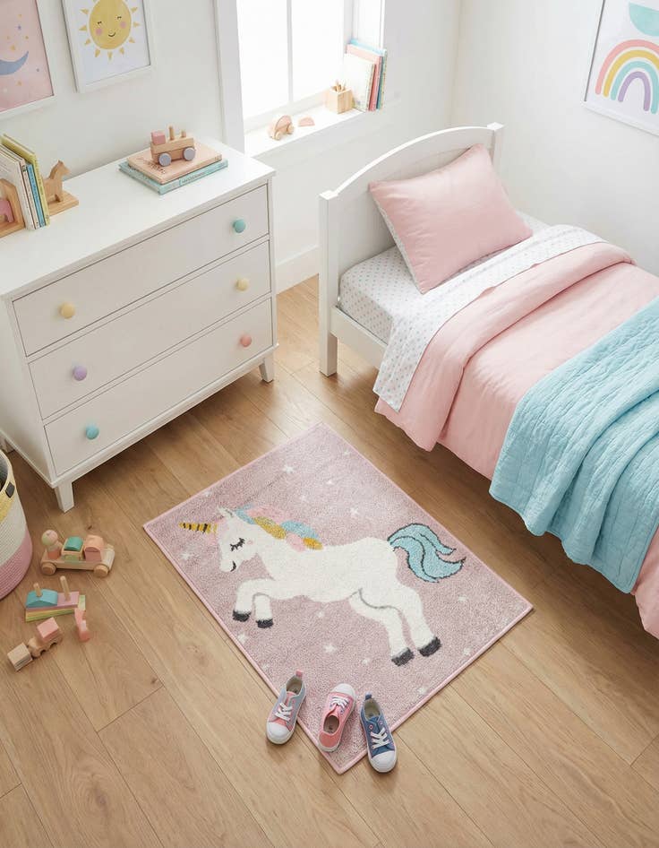 Detail image of 2' 2 x 2' 11 Unicorn Whimsy Kids Rug