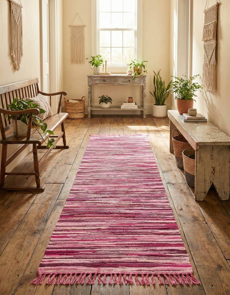 Detail image of 2' 7 x 9' 10  Hand Woven Chindi Cotton Runner Rug