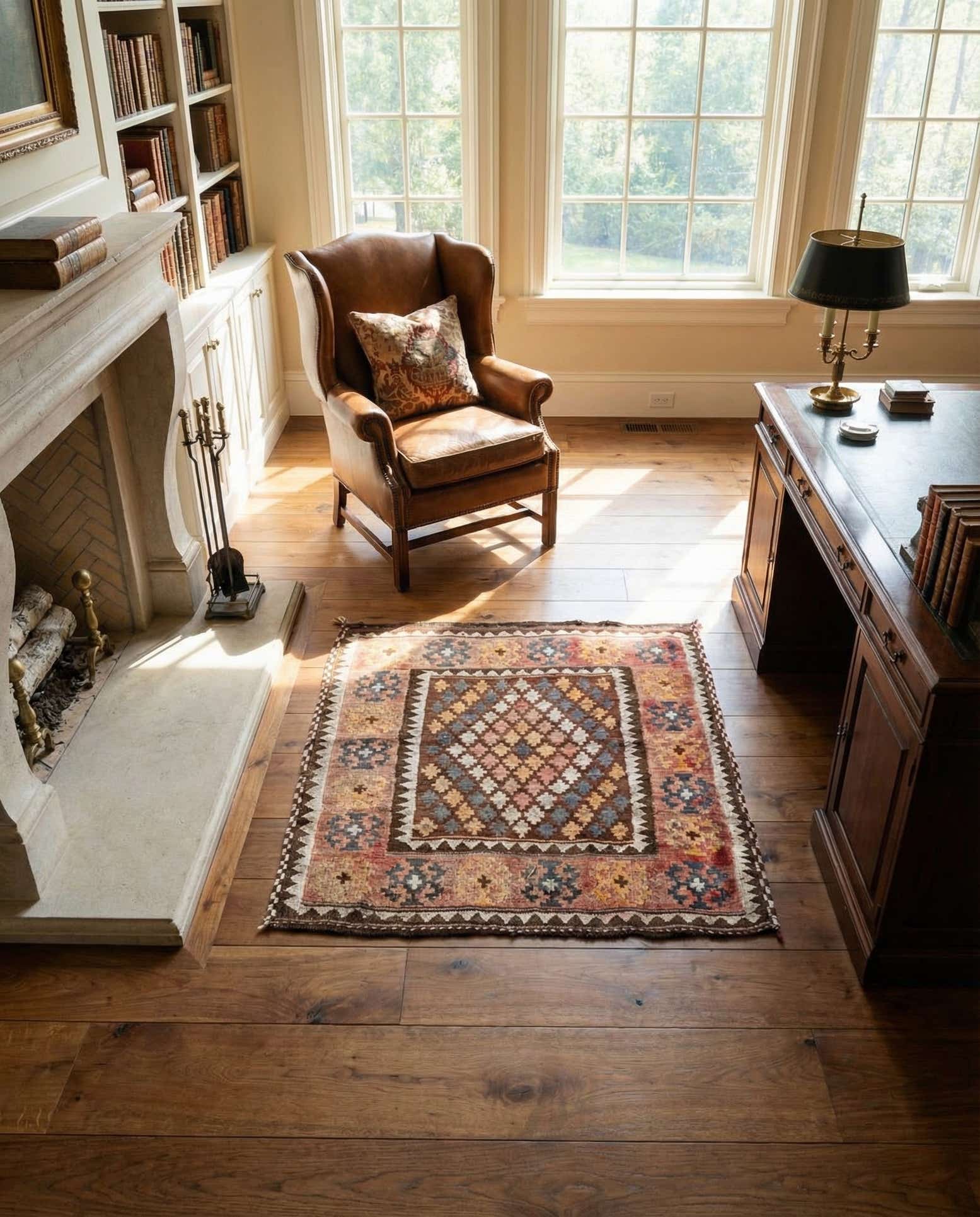 3' 9 x 4' Hand Woven Kilim Fars Wool Square Rug