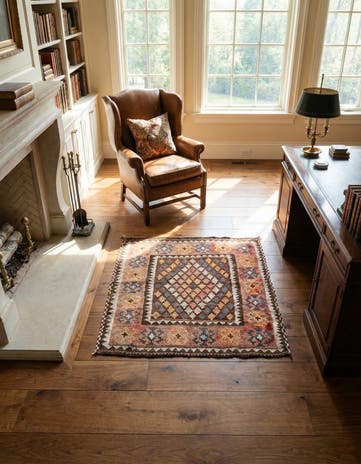 3' 9 x 4' Hand Woven Kilim Fars Wool Square Rug