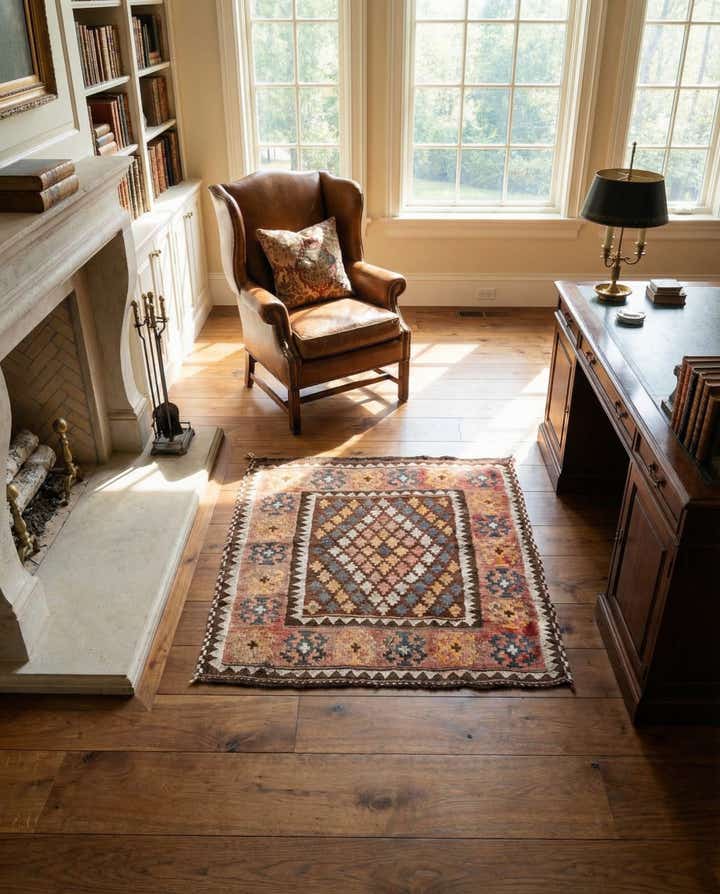 3' 9 x 4' Hand Woven Kilim Fars Wool Square Rug