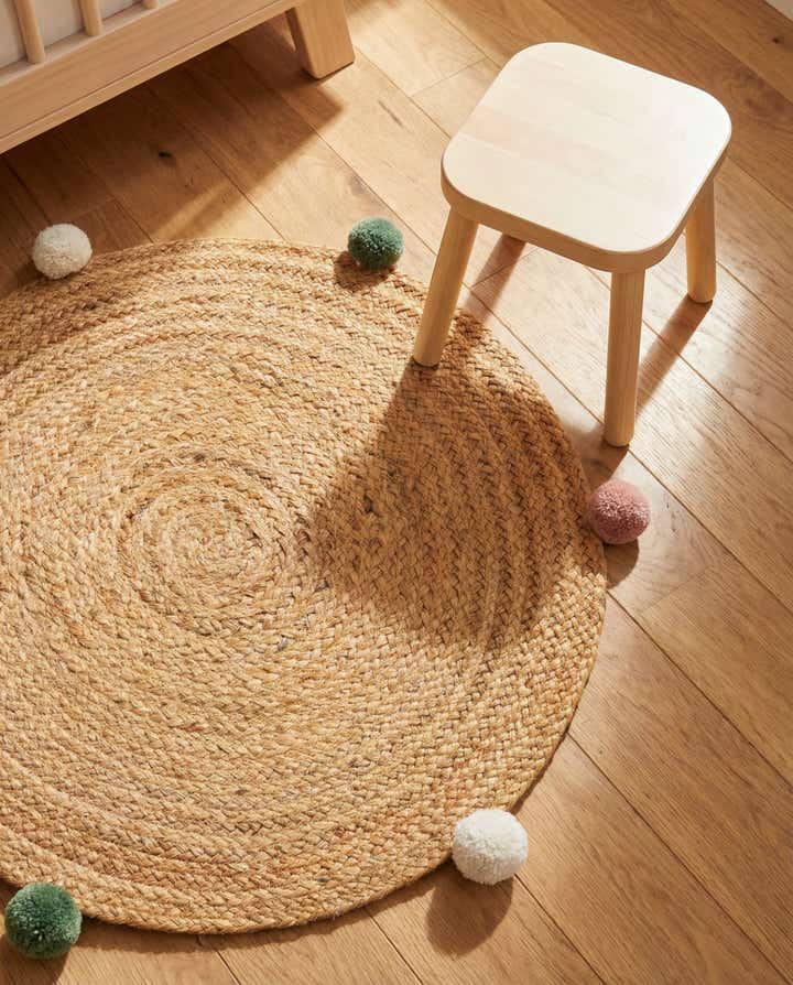 2' x 2' Hand Braided Kids Braided Jute Round Rug