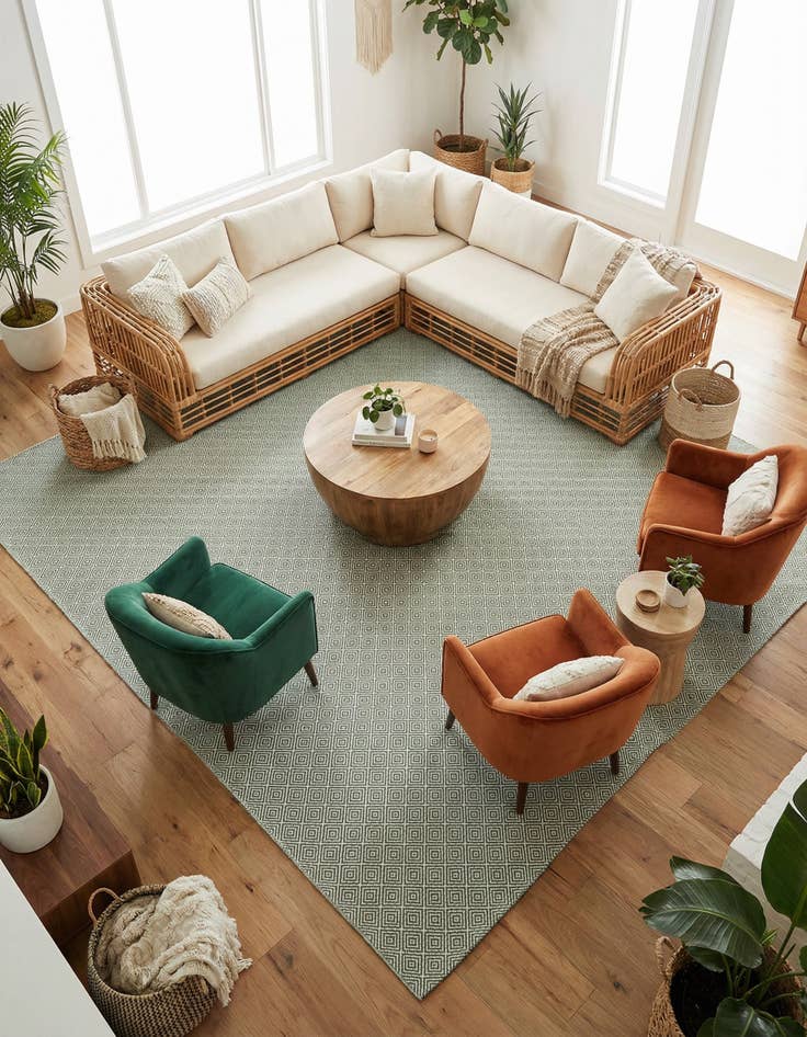 Detail image of 12' x 12'  Hand Woven Geo Trellis Flatweave Square Rug