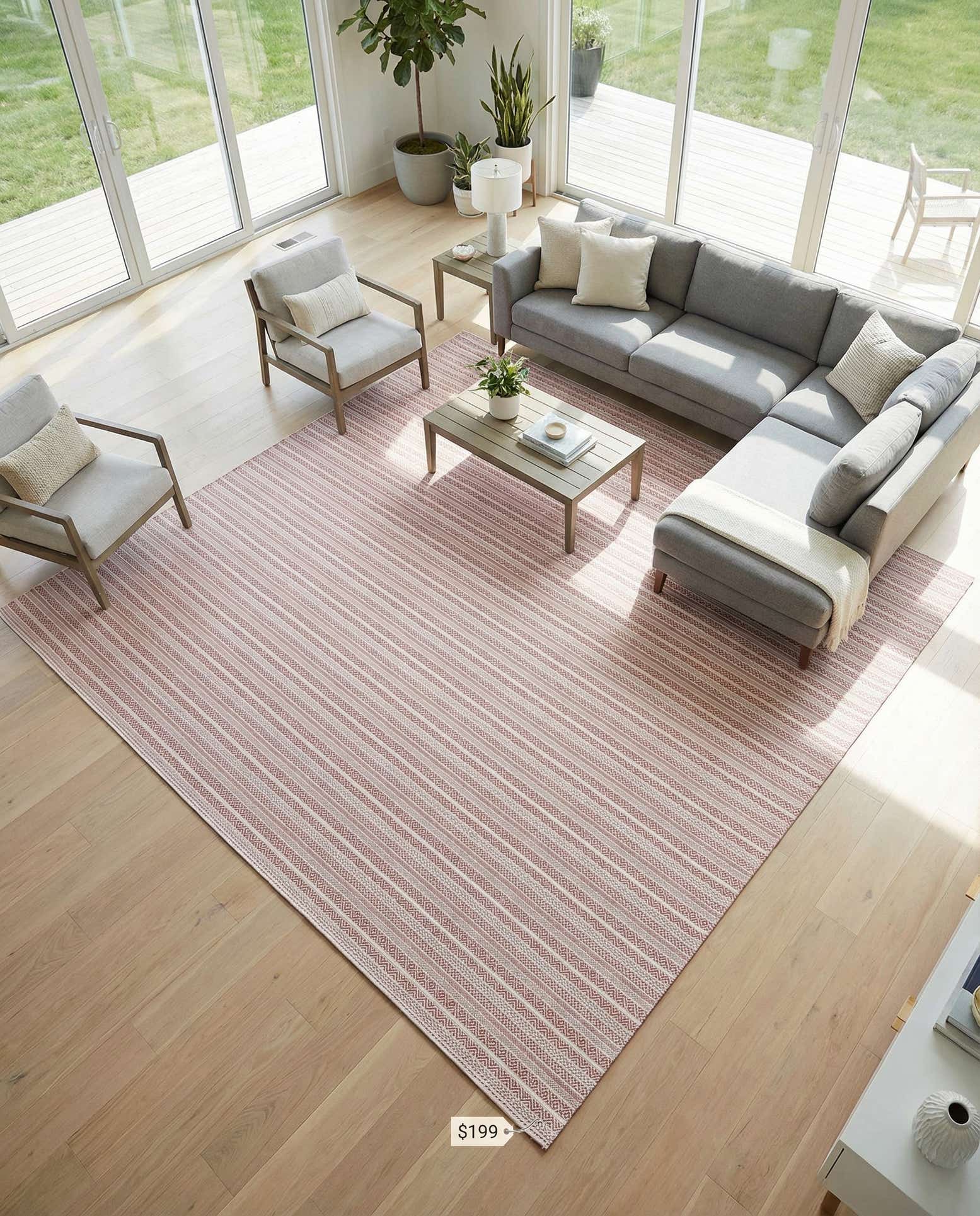 10' x 10' Easy-Clean Striped Indoor / Outdoor Square Rug
