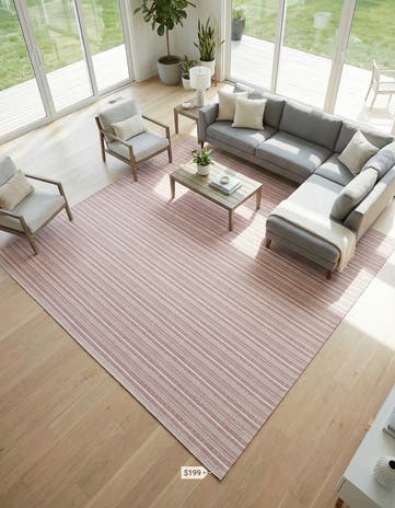 Red Easy-Clean Ribbon Indoor / Outdoor Square Rug