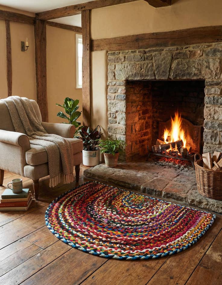 Detail image of 2' 2 x 3' 7  Hand Braided Chindi Hearth Rug