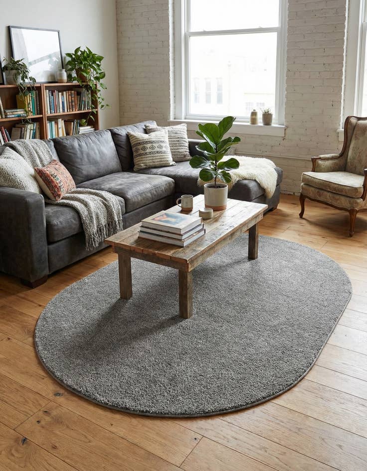 Detail image of  8' x 10' Solid Frieze Oval Rug