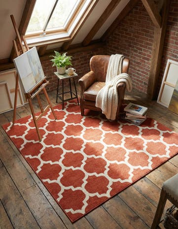 Light Terracotta Lattice Square Rug