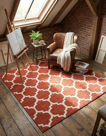 Light Terracotta Lattice Square Rug
