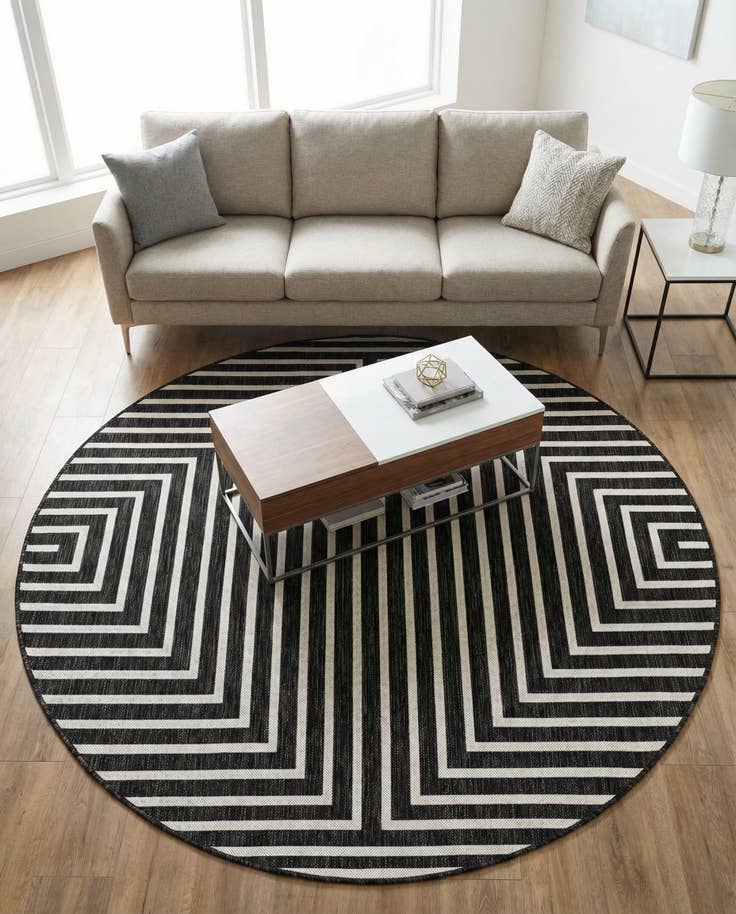 Detail image of 6' x 6' Easy-Clean Modern Indoor / Outdoor Round Rug