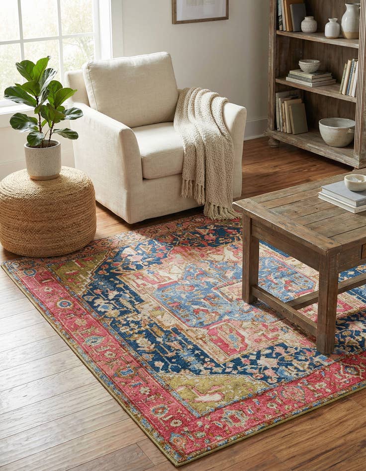 Detail image of 5' 3 x 5' 3 Washable Traditional Indoor / Outdoor Square Rug