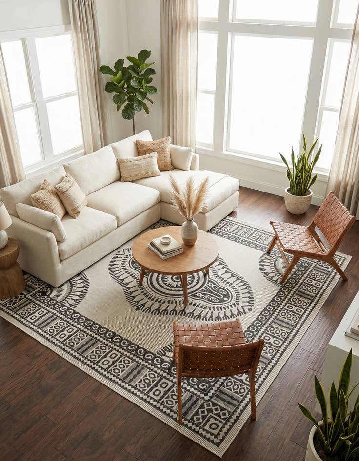 Detail image of 10' x 10' Easy-Clean Traditional Indoor / Outdoor Square Rug