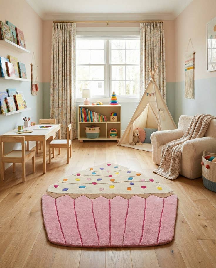 Detail image of 4' 8 x 5' 3 Happy Rugs Cupcake Wool