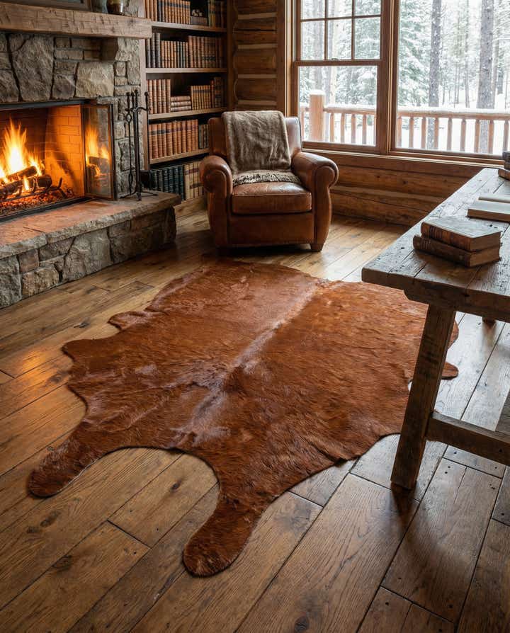 5' x 5' 7 Cowhide Leather Rug
