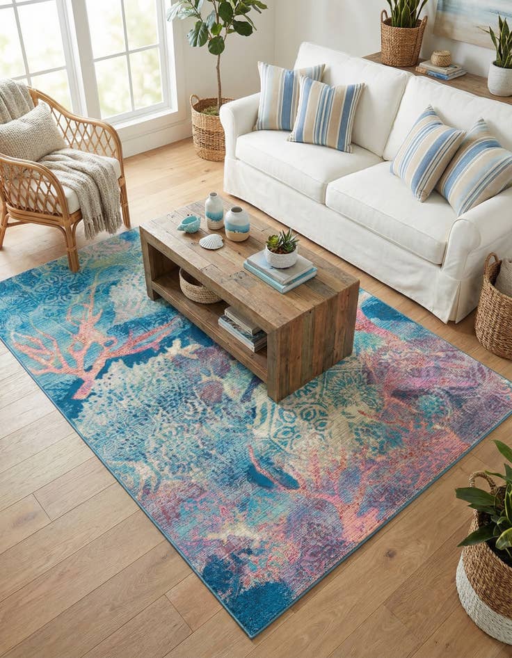 Detail image of 5' 3 x 8' Washable Coastal Indoor / Outdoor Rug