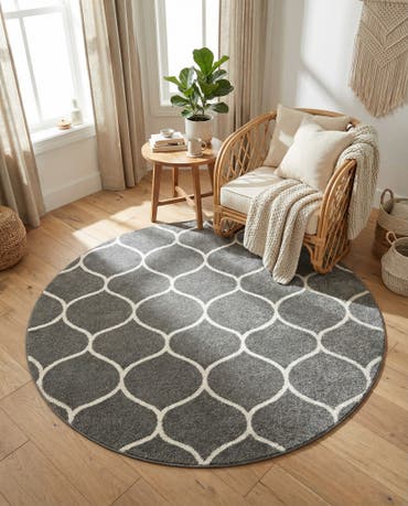  7' x 7' Lattice Frieze Round Rug