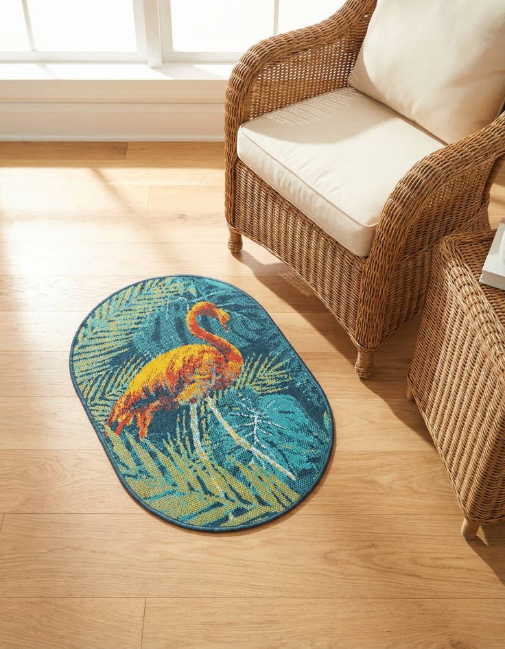 Detail image of 2' x 3' Easy-Clean Coastal Indoor / Outdoor Oval Rug