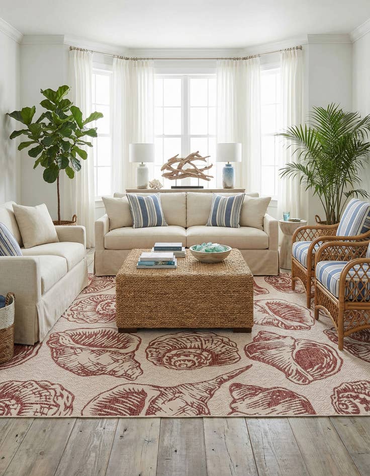 Detail image of 7' 10 x 7' 10  Washable Coastal Indoor / Outdoor Square Rug