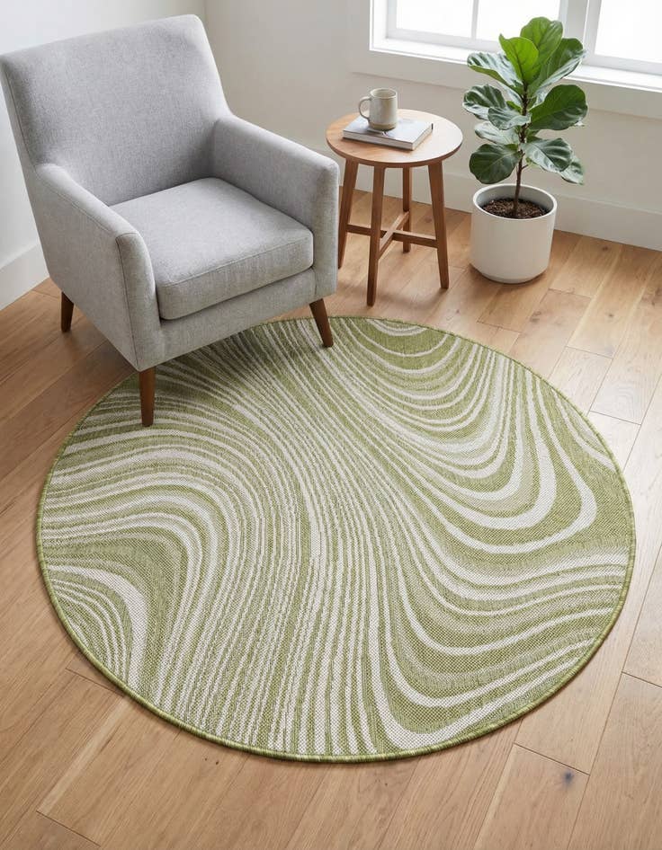 Detail image of 4' x 4'  Washable Modern Indoor / Outdoor Round Rug