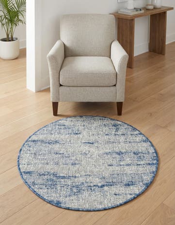 Blue Easy-Clean Modern Indoor / Outdoor Round Rug
