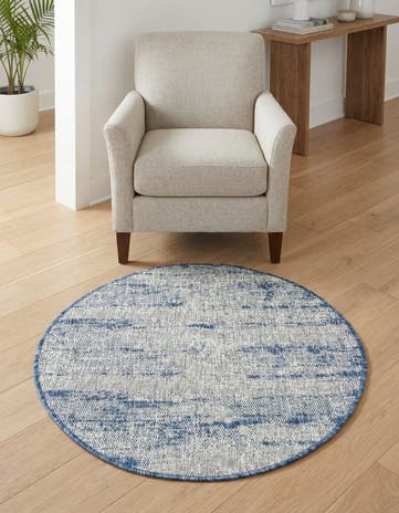 Blue Easy-Clean Modern Indoor / Outdoor Round Rug