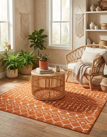 Orange Kasbah Trellis Square Rug