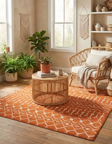 Orange Kasbah Trellis Square Rug