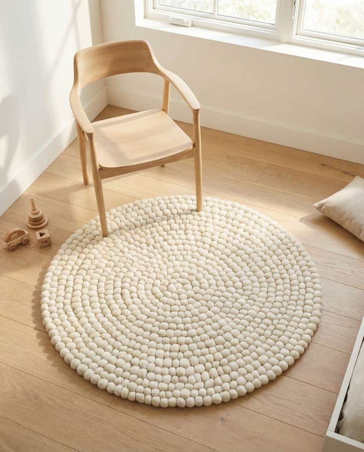 3' 3 x 3' 3 Felt Ball Wool Round Rug