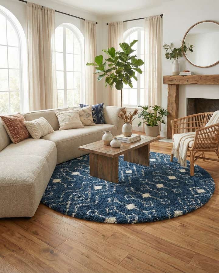 7' 10 x 7' 10 Moroccan Trellis Shag Round Rug