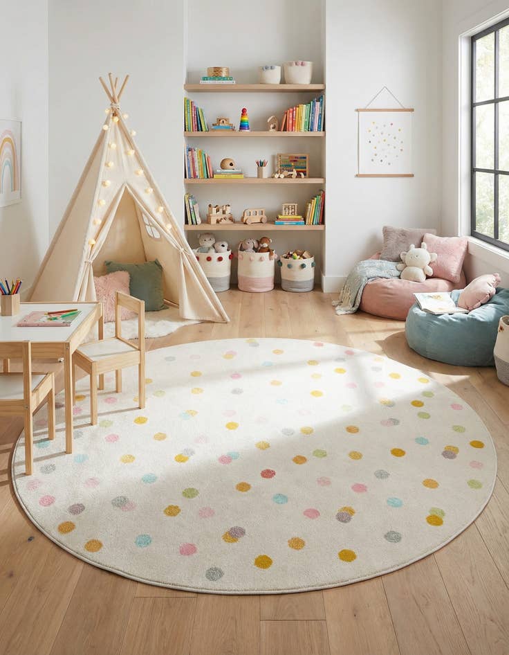 Detail image of 7' 10 x 7' 10 Polka Dot Whimsy Kids Round Rug