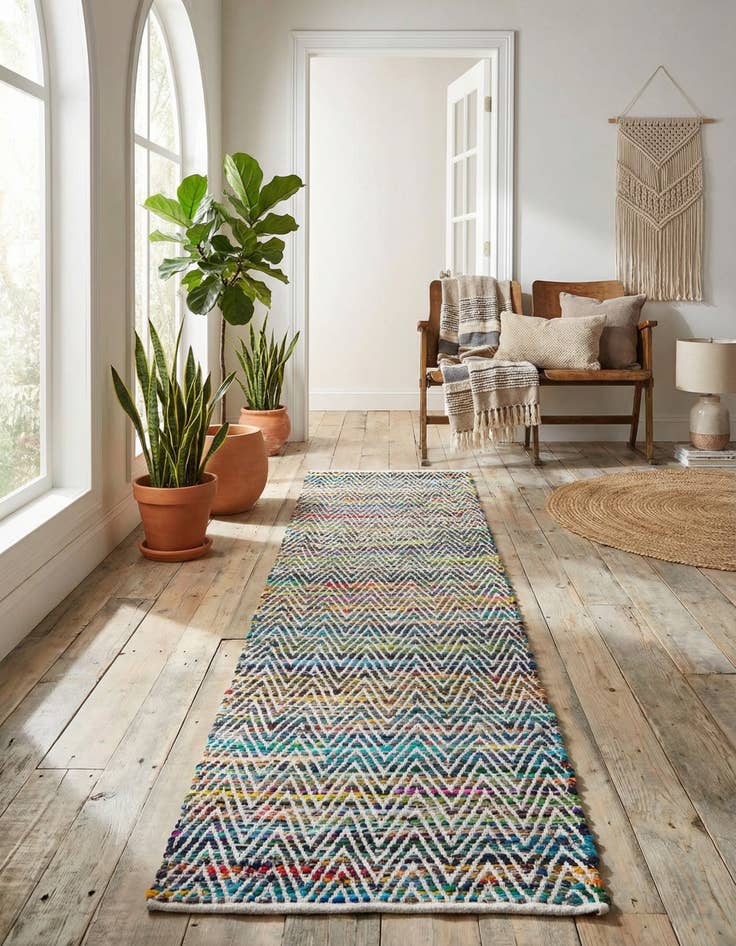 Detail image of 2' 7 x 10'  Hand Woven Chindi Chevron Runner Rug