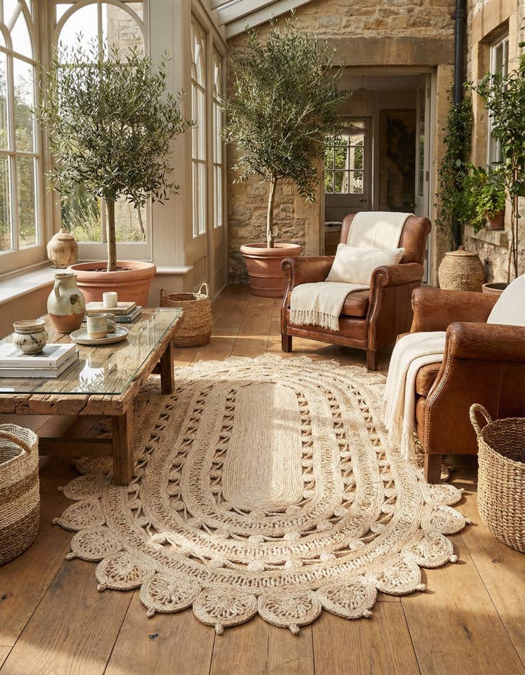 Detail image of 5' 1 x 8'  Hand Braided Jute Oval Rug