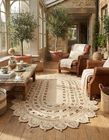 Ivory Handmade Braided Jute Oval Rug