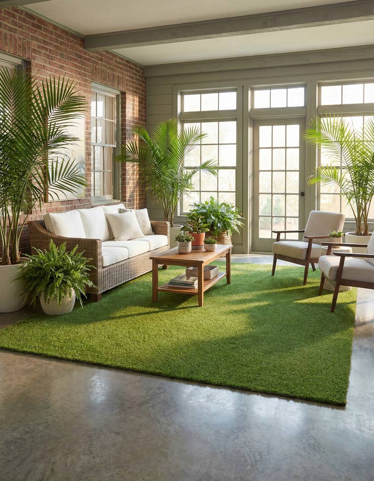 Detail image of 7' 10 x 10' Easy-Clean Grass Indoor / Outdoor Rug