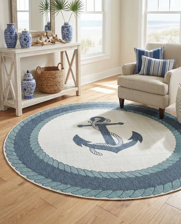 Detail image of 7' x 7' Easy-Clean Coastal Indoor / Outdoor Round Rug