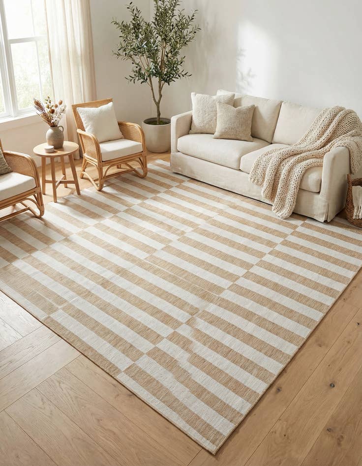 Detail image of 10' x 10'  Washable Striped Indoor / Outdoor Square Rug