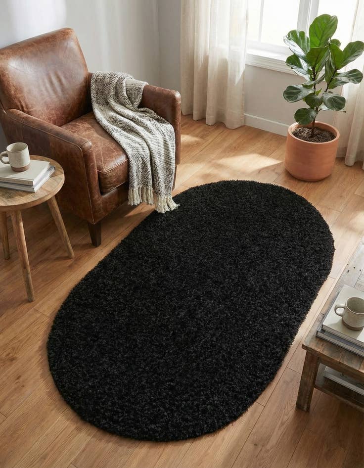 Detail image of 3' x 5' 3 Solid Shag Oval Rug