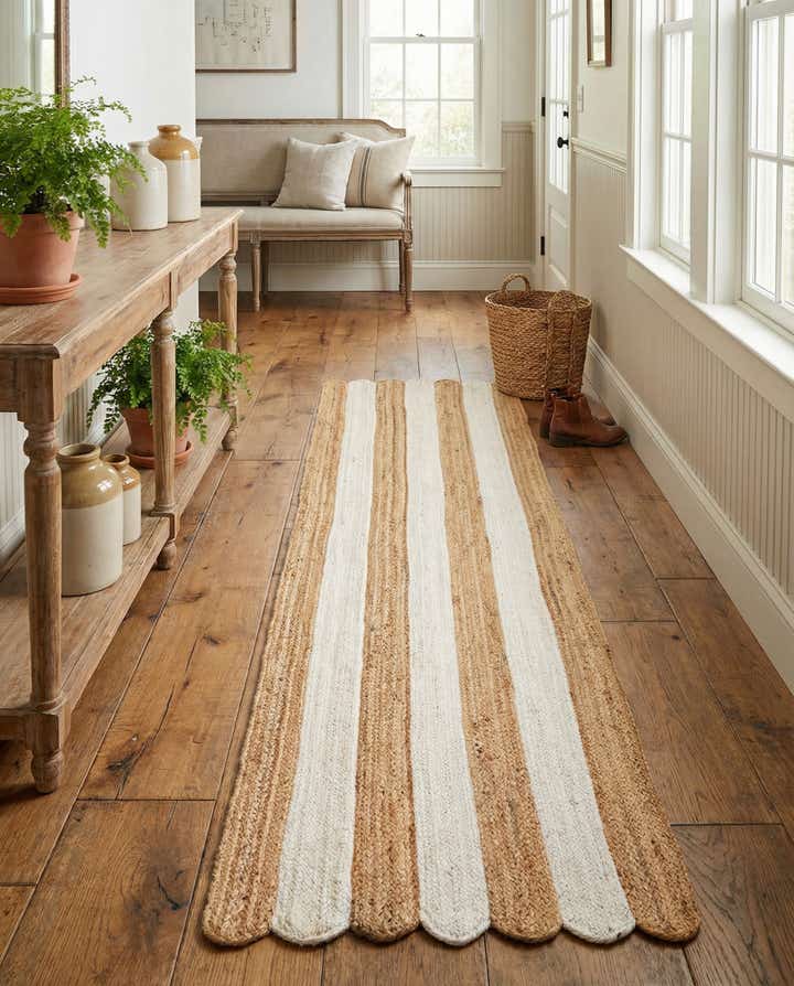 2' 7 x 10' Handmade Scallop Braided Jute Runner Rug
