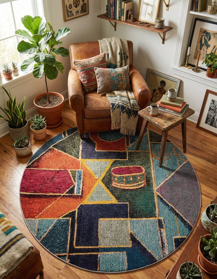 Detail image of 5' 3 x 5' 3 Washable Haerfest Round Rug