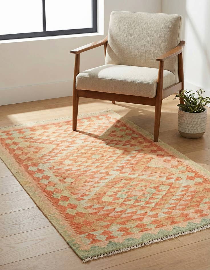 Detail image of 2' 8 x 4' 3 Hand Woven Kilim Waziri Wool Rug