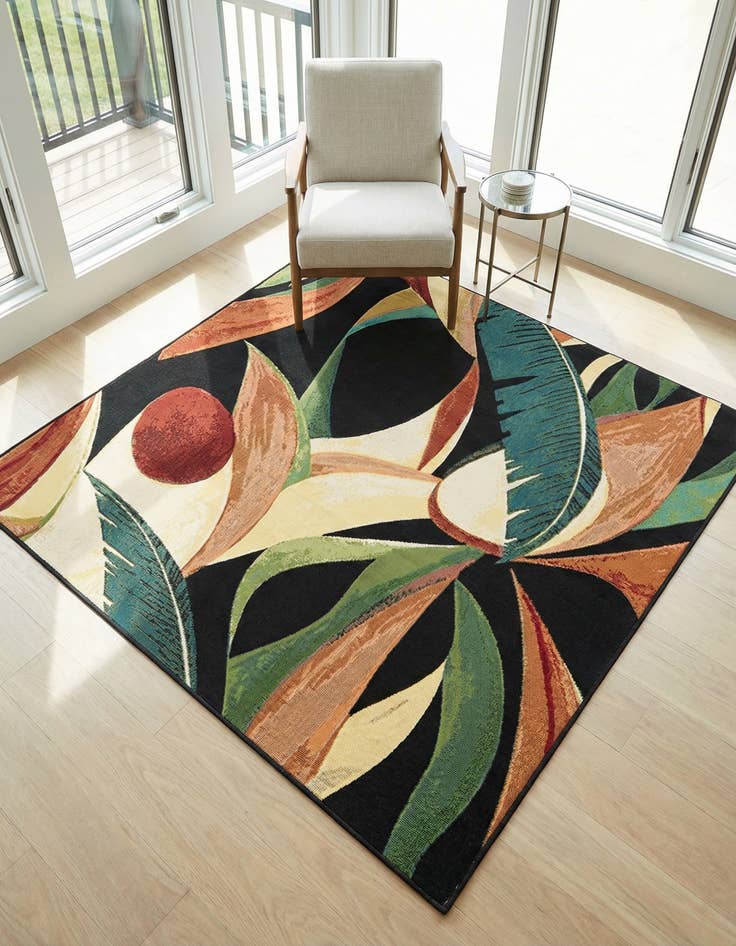 Detail image of 5' 3 x 5' 3 Washable Botanical Indoor / Outdoor Square Rug