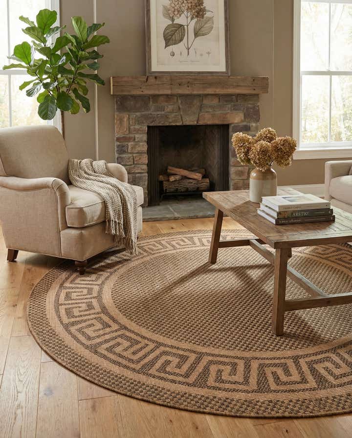 6' x 6' Easy-Clean Border Indoor / Outdoor Round Rug