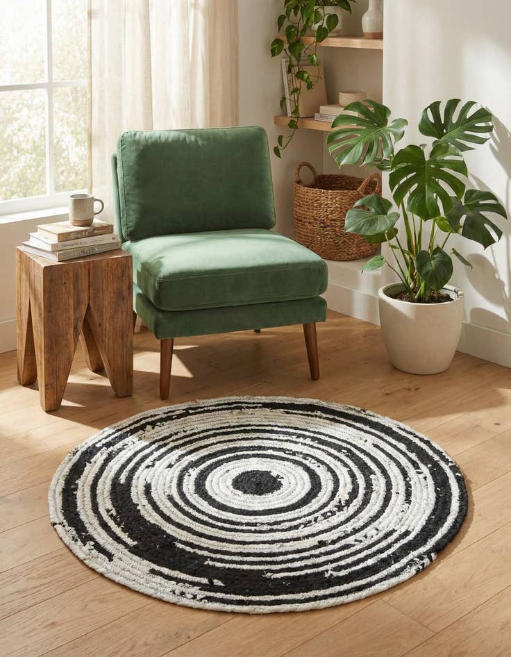 Detail image of 3' 3 x 3' 3 Handmade Braided Chindi Round Rug